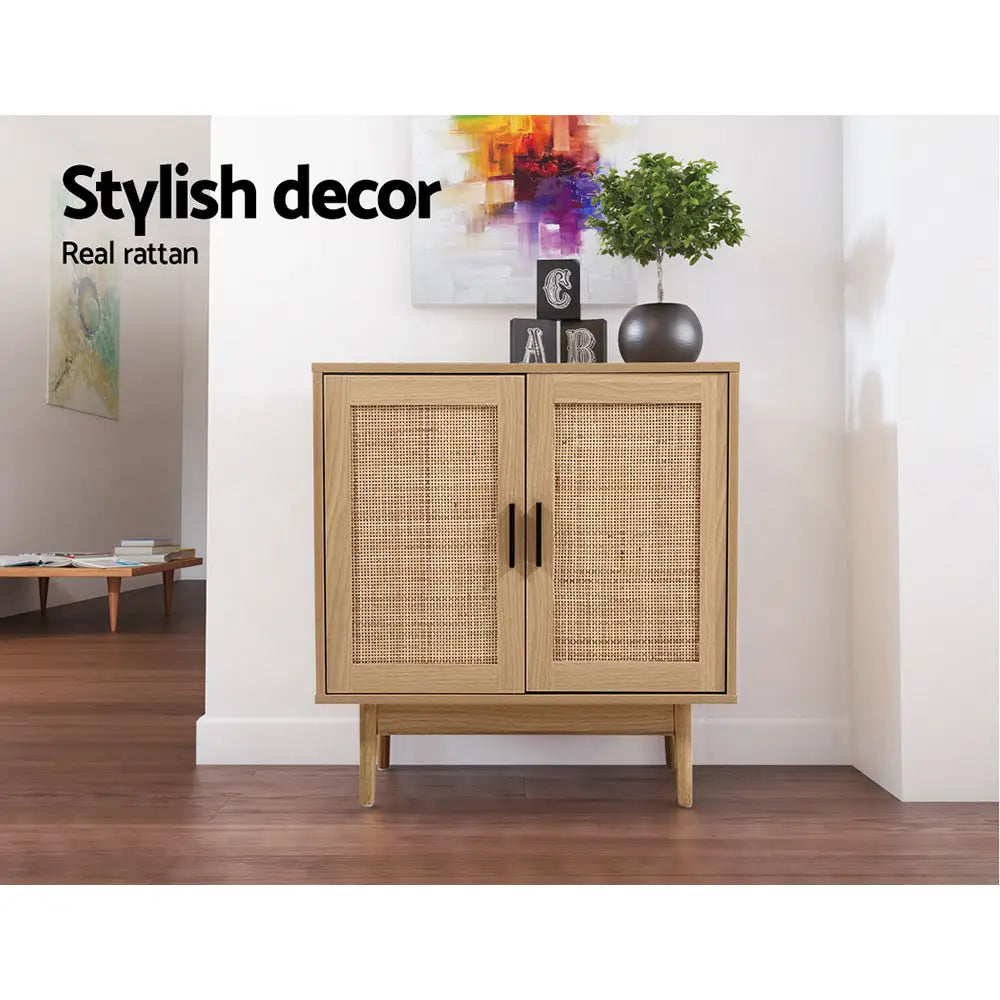 Artiss Rattan Buffet Sideboard 2 Doors - BRIONY Oak - Furniture > Dining