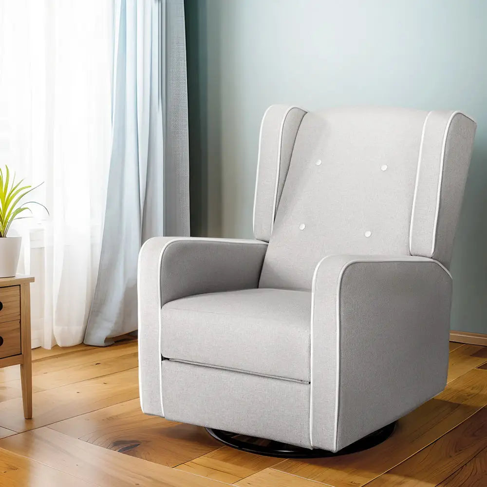 Artiss Recliner Armchair 360° Swivel Grey Fabric - Furniture > Bar Stools & Chairs