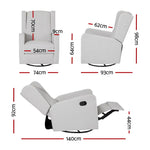 Artiss Recliner Armchair 360° Swivel Grey Fabric - Furniture > Bar Stools & Chairs