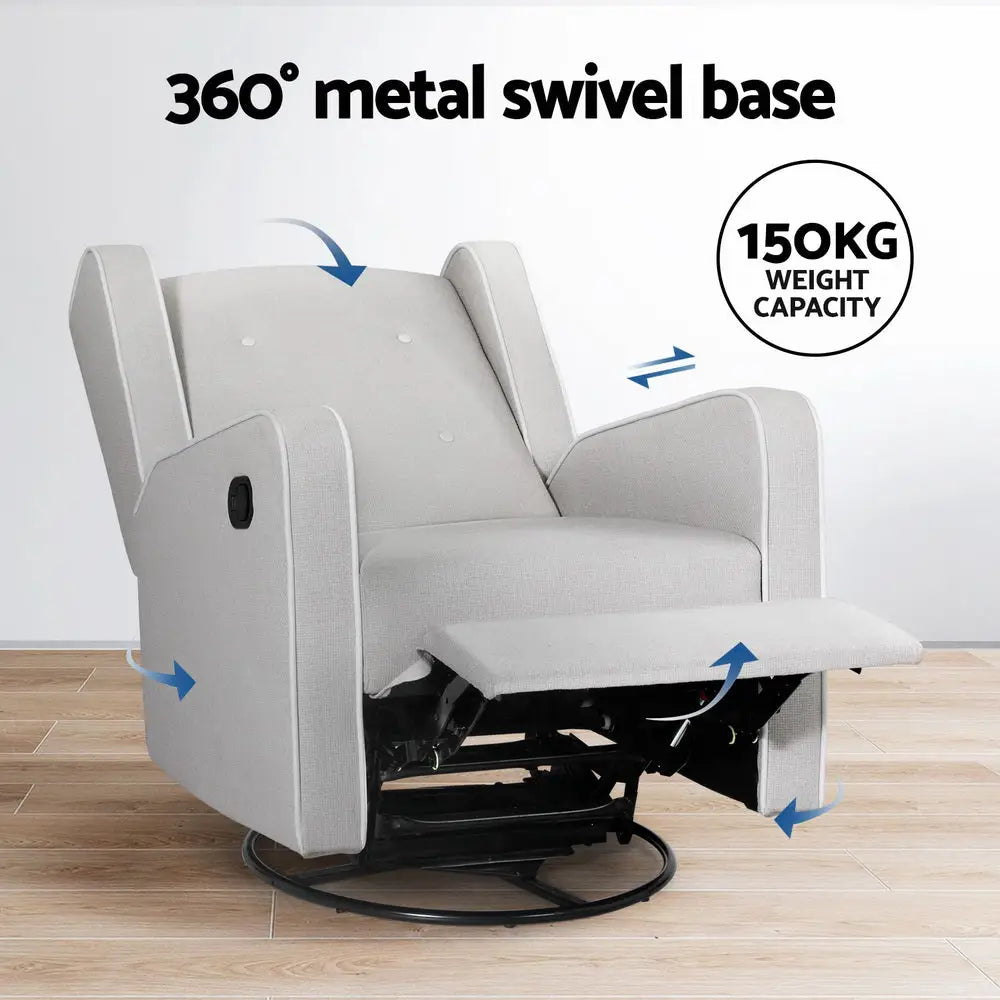 Artiss Recliner Armchair 360° Swivel Grey Fabric - Furniture > Bar Stools & Chairs
