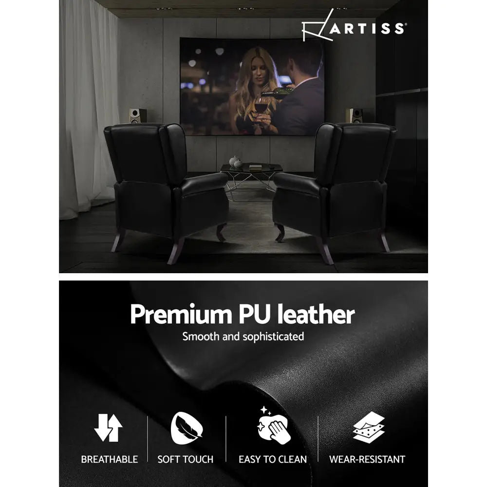 Artiss Recliner Armchair Black Faux Leather Domini - Furniture > Living Room