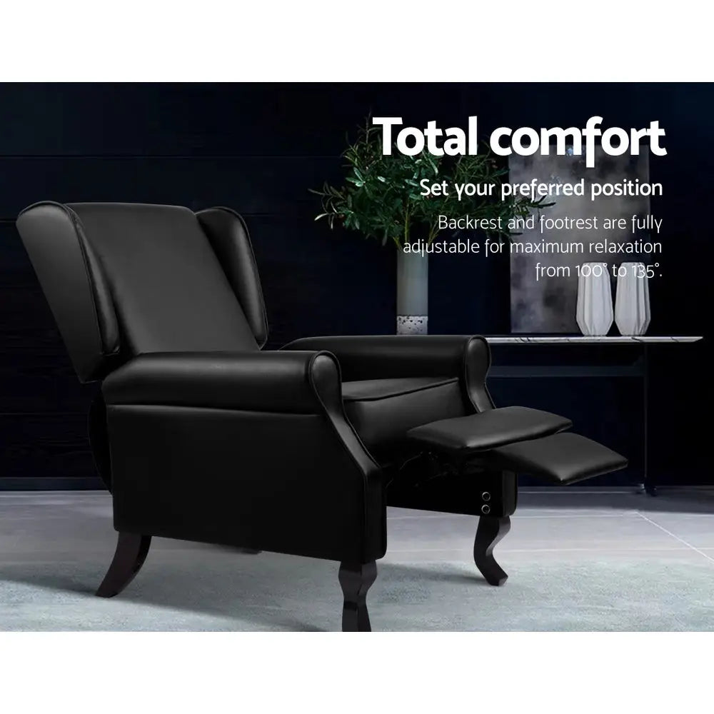 Artiss Recliner Armchair Black Faux Leather Domini - Furniture > Living Room