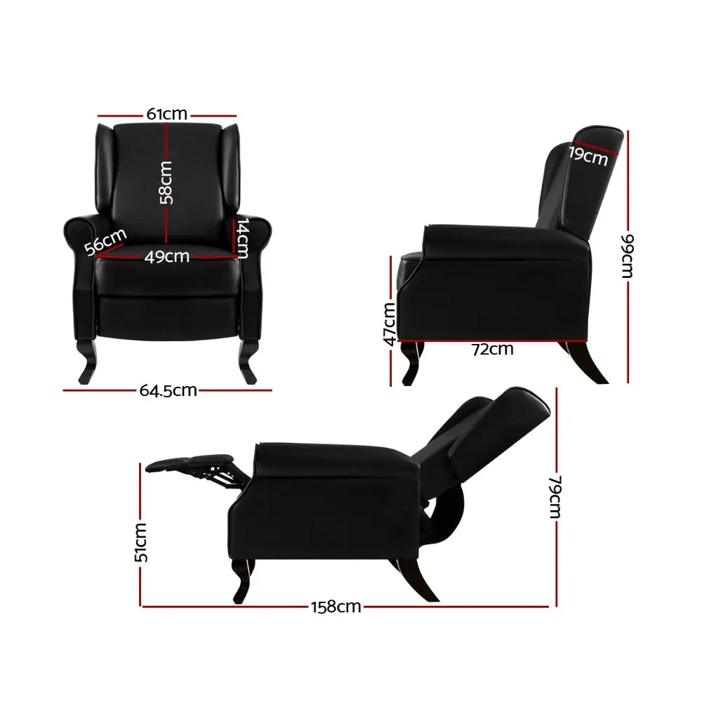 Artiss Recliner Armchair Black Faux Leather Domini - Furniture > Living Room