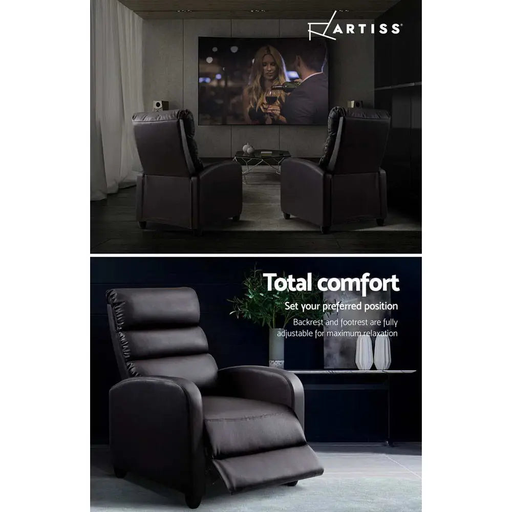 Artiss Recliner Armchair Brown Faux Leather Bolivia - Furniture > Living Room