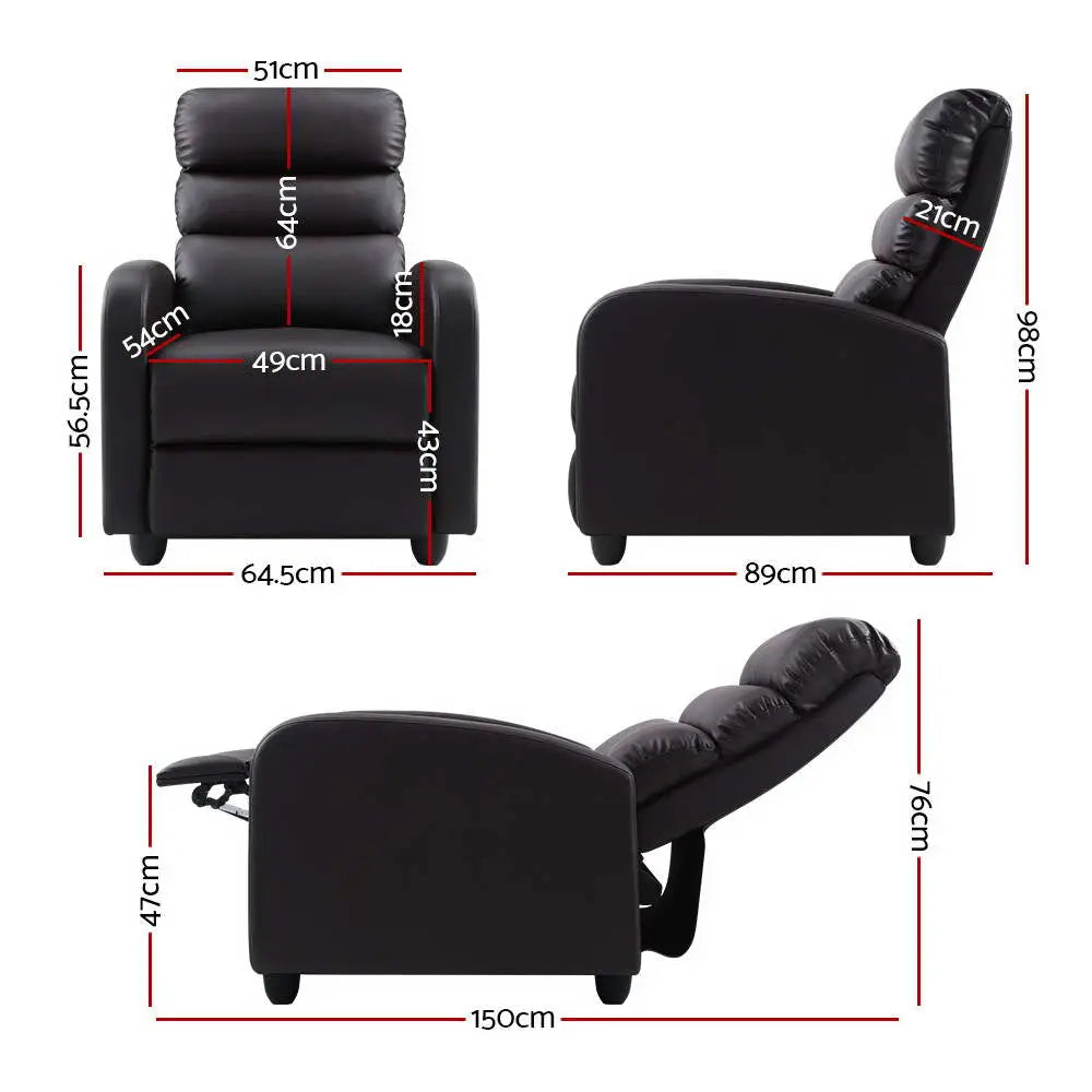 Artiss Recliner Armchair Brown Faux Leather Bolivia - Furniture > Living Room