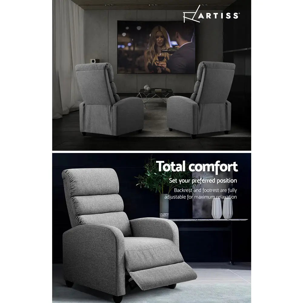 Artiss Recliner Armchair Grey Fabric Bolivia - Furniture > Living Room