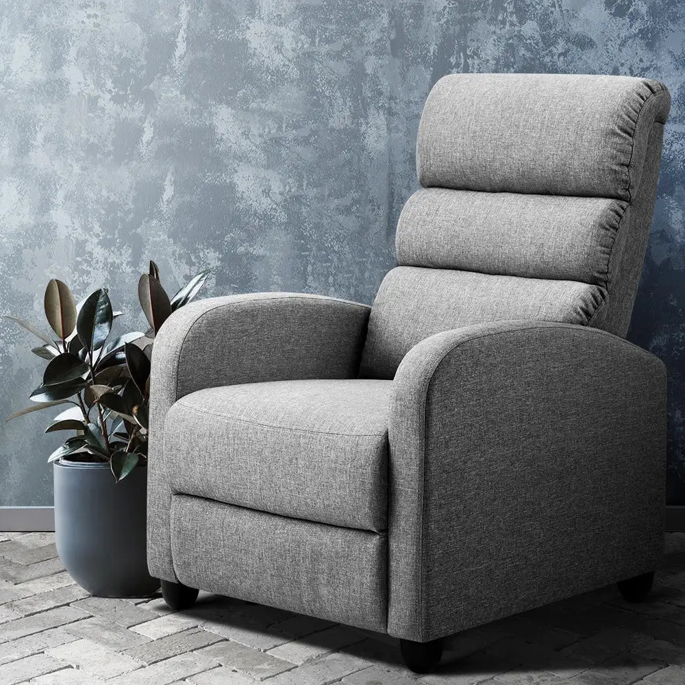 Artiss Recliner Armchair Grey Fabric Bolivia - Furniture > Living Room
