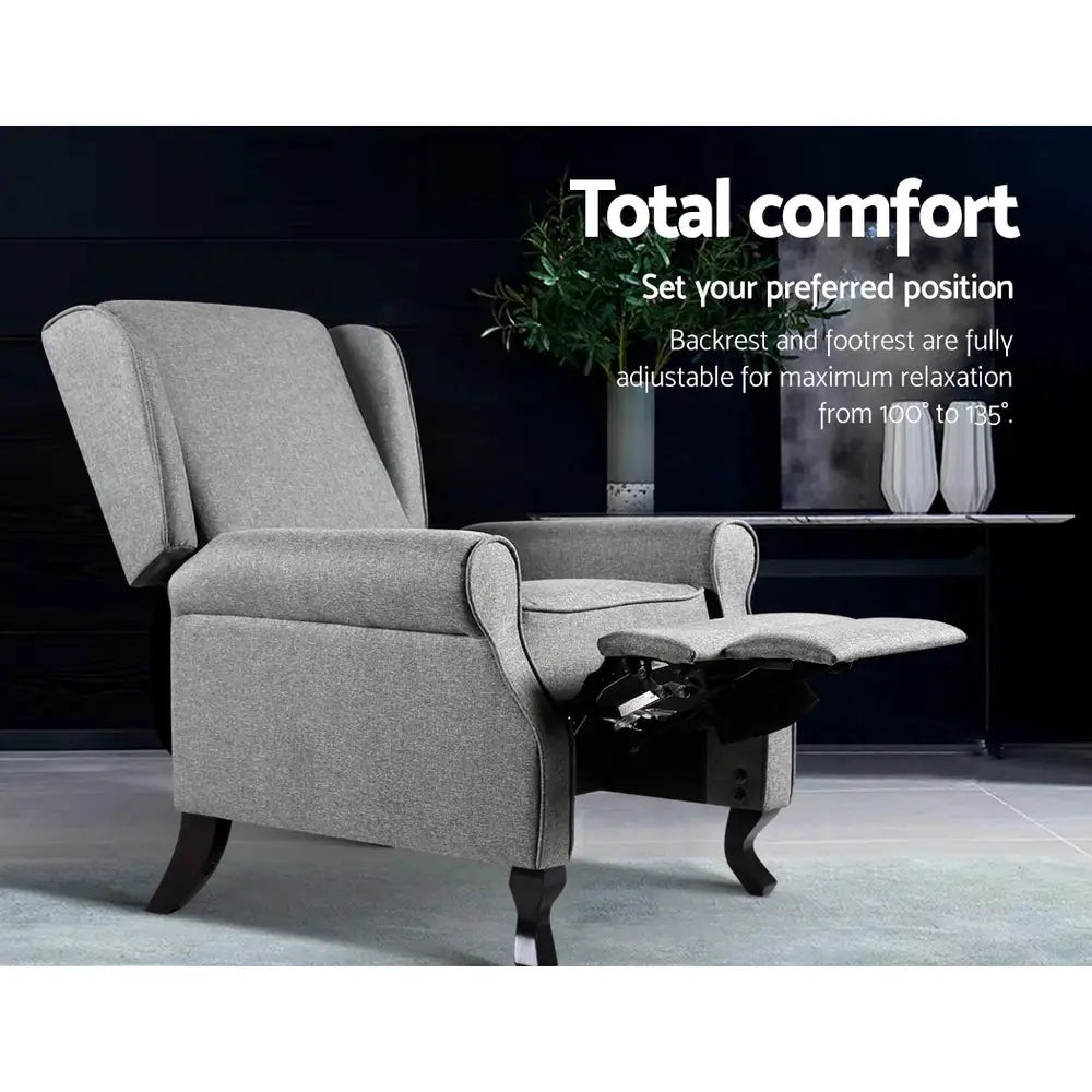 Artiss Recliner Armchair Grey Fabric Domini - Furniture > Living Room
