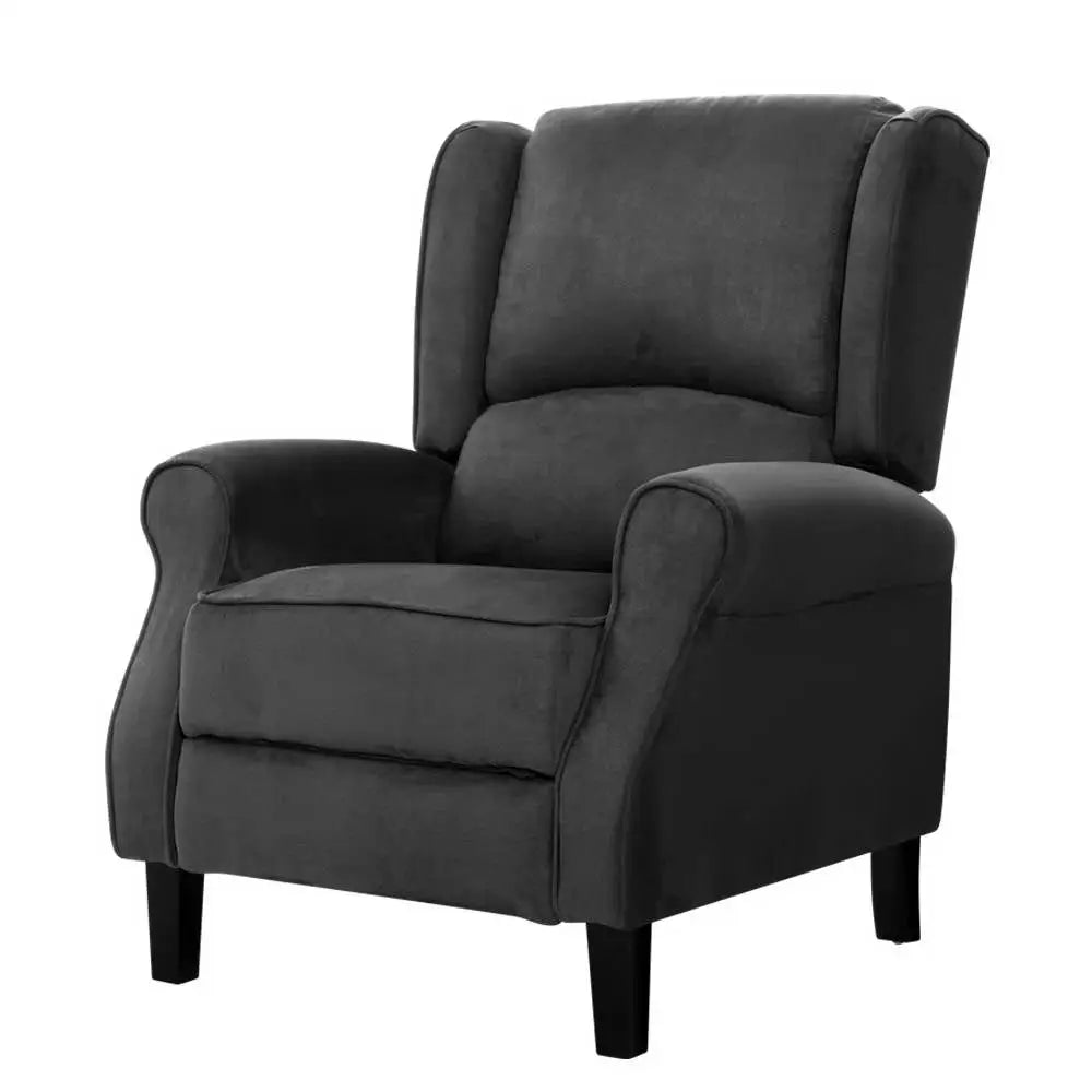 Artiss Recliner Chair Adjustable Sofa Lounge Soft Suede Armchair Couch Charcoal - Furniture > Living Room