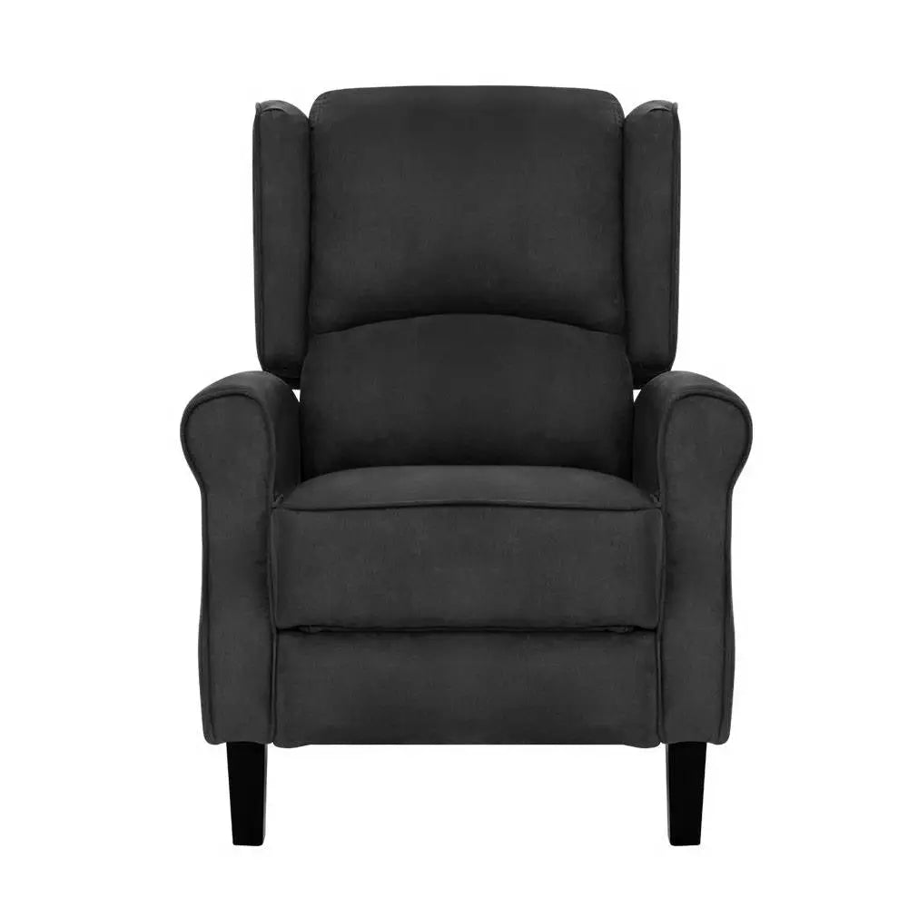 Artiss Recliner Chair Adjustable Sofa Lounge Soft Suede Armchair Couch Charcoal - Furniture > Living Room