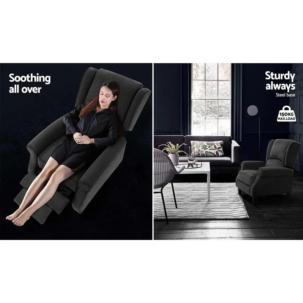 Artiss Recliner Chair Adjustable Sofa Lounge Soft Suede Armchair Couch Charcoal - Furniture > Living Room