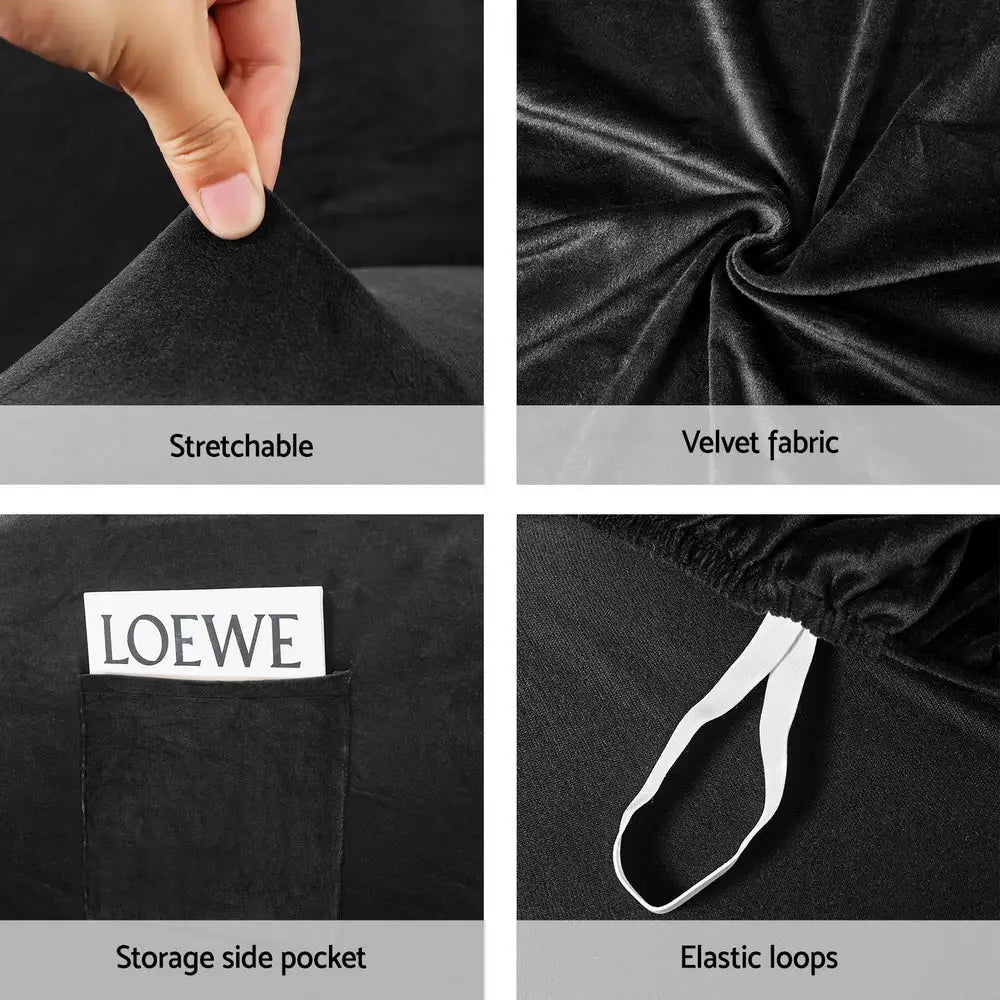 Artiss Recliner Chair Covers 1 Seater Velvet Black - Furniture > Bar Stools & Chairs > Arm Chairs & Recliners