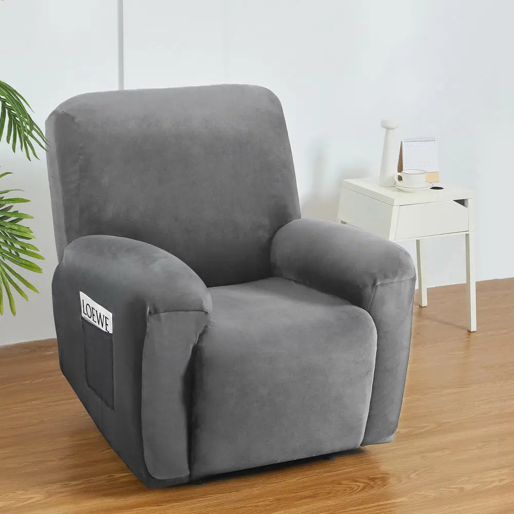 Artiss Recliner Chair Covers 1 Seater Velvet Grey - Furniture > Bar Stools & Chairs > Arm Chairs & Recliners