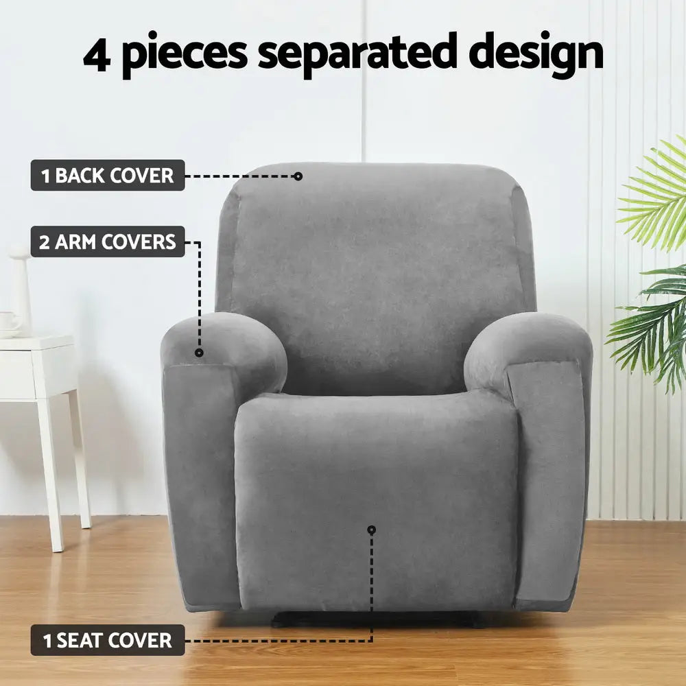 Artiss Recliner Chair Covers 1 Seater Velvet Grey - Furniture > Bar Stools & Chairs > Arm Chairs & Recliners