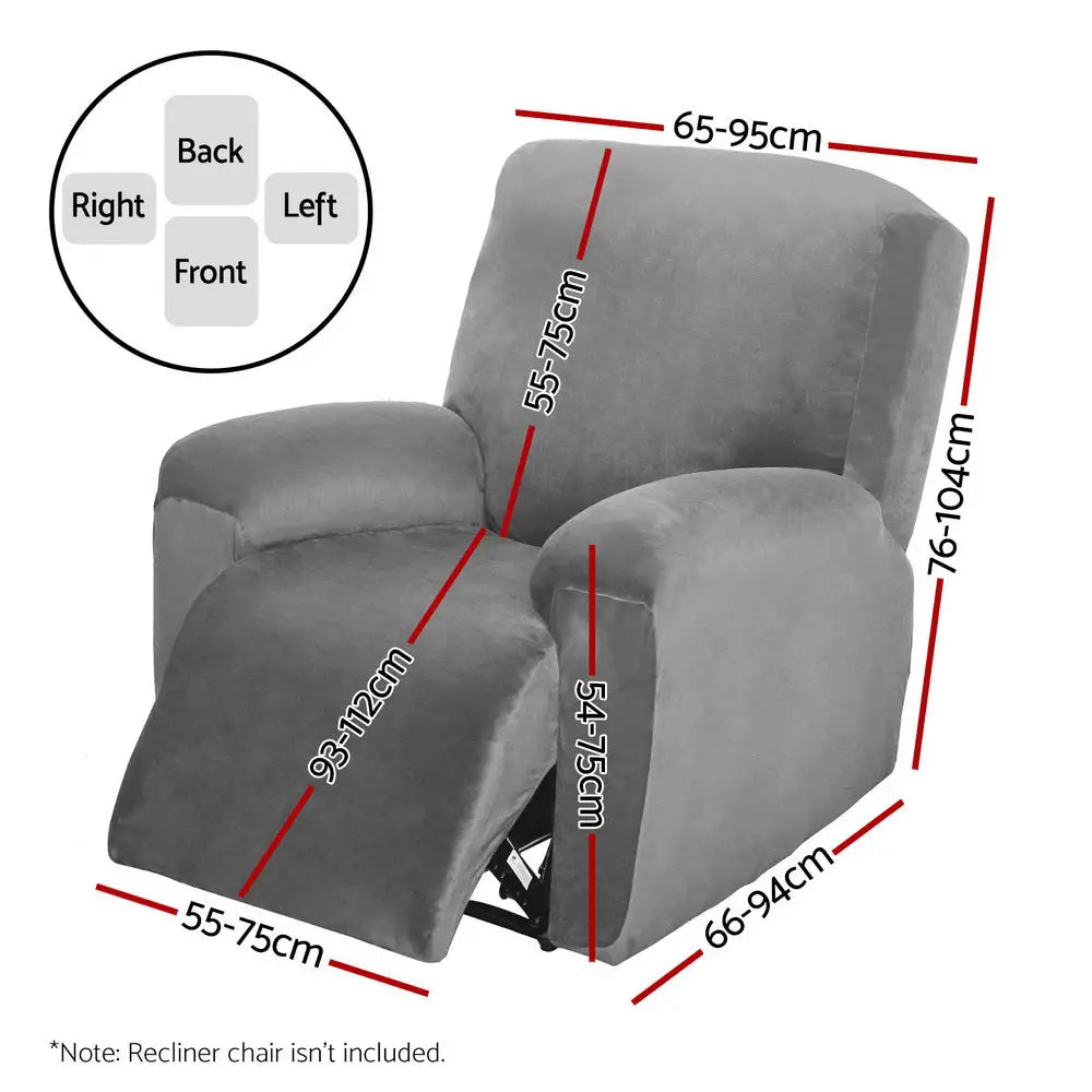 Artiss Recliner Chair Covers 1 Seater Velvet Grey - Furniture > Bar Stools & Chairs > Arm Chairs & Recliners