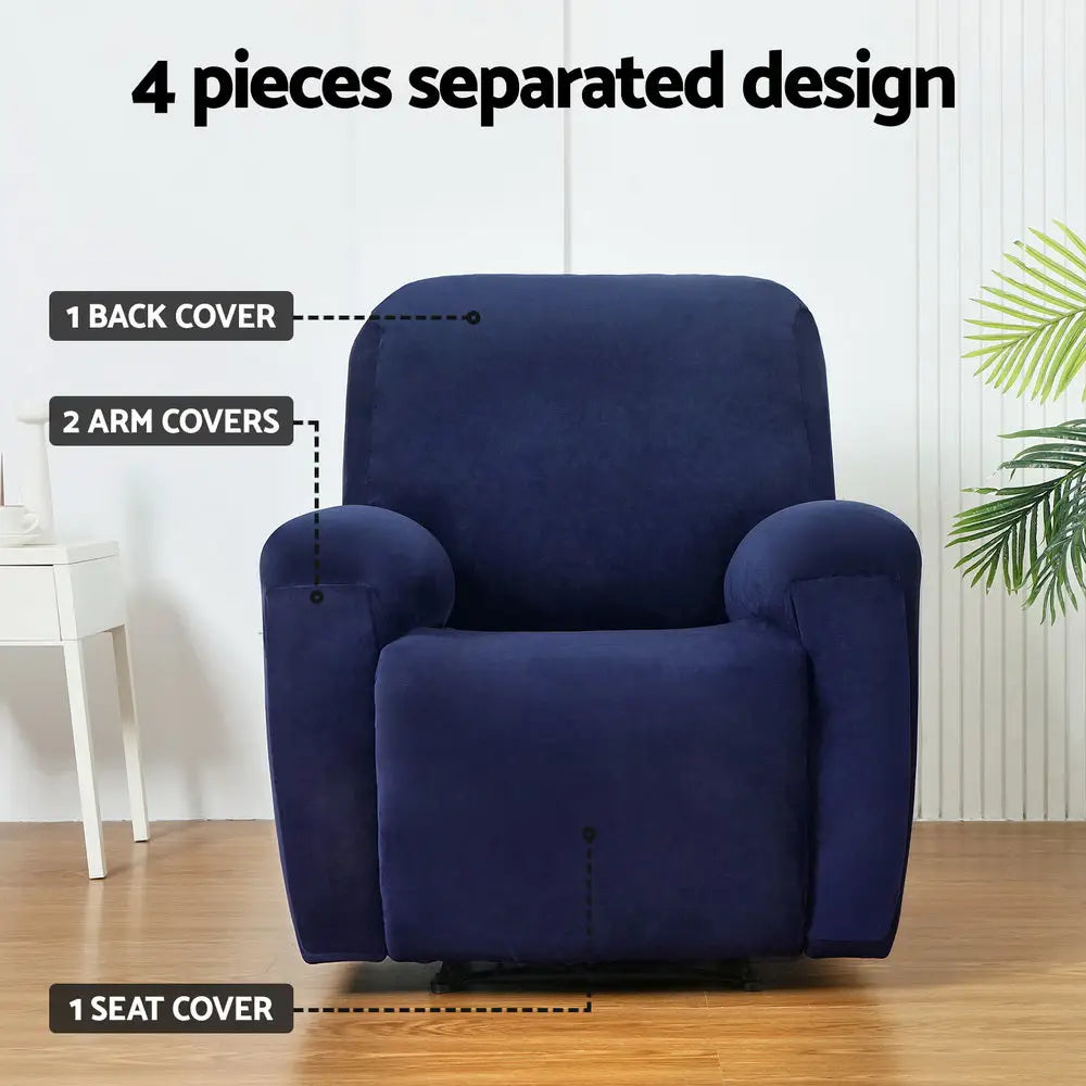 Artiss Recliner Chair Covers 1 Seater Velvet Navy - Furniture > Bar Stools & Chairs > Arm Chairs & Recliners