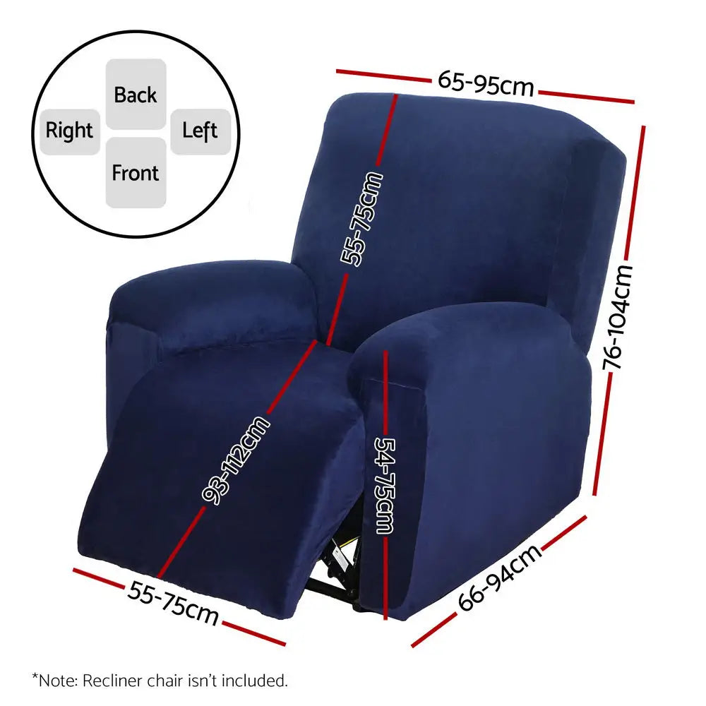 Artiss Recliner Chair Covers 1 Seater Velvet Navy - Furniture > Bar Stools & Chairs > Arm Chairs & Recliners