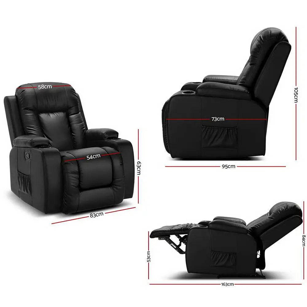 Artiss Recliner Chair Electric Heated Massage Chairs Faux Leather Cabin - Furniture > Living Room