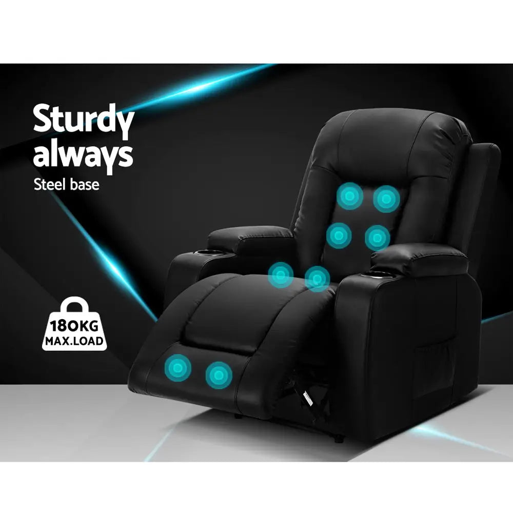 Artiss Recliner Chair Electric Heated Massage Chairs Faux Leather Cabin - Furniture > Living Room