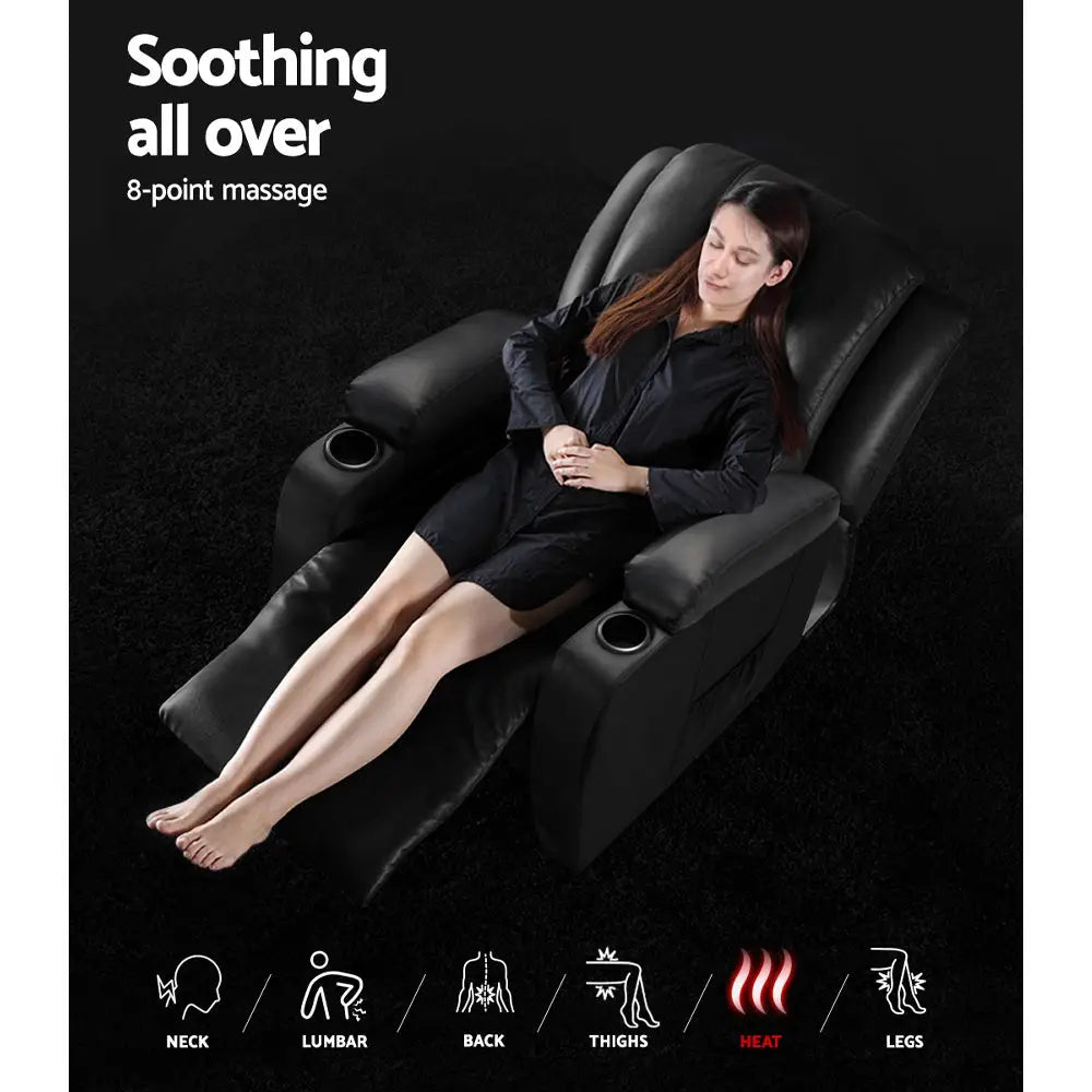 Artiss Recliner Chair Electric Heated Massage Chairs Faux Leather Cabin - Furniture > Living Room