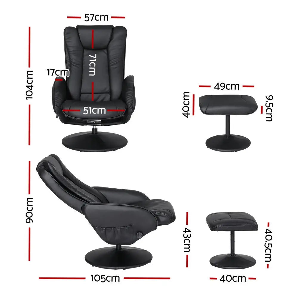 Artiss Recliner Chair Electric Heated Massage Chairs Faux Leather Cobble - Furniture > Bar Stools & Chairs