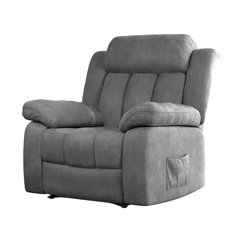 Artiss Recliner Chair Electric Massage Chair Velvet Lounge Sofa Heated Grey - Furniture > Living Room