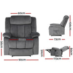 Artiss Recliner Chair Electric Massage Chair Velvet Lounge Sofa Heated Grey - Furniture > Living Room