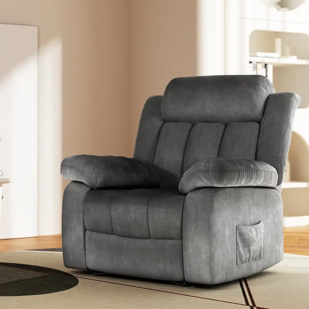 Artiss Recliner Chair Electric Massage Chair Velvet Lounge Sofa Heated Grey - Furniture > Living Room