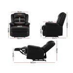 Artiss Recliner Chair Leather Black Cissy - Furniture > Living Room
