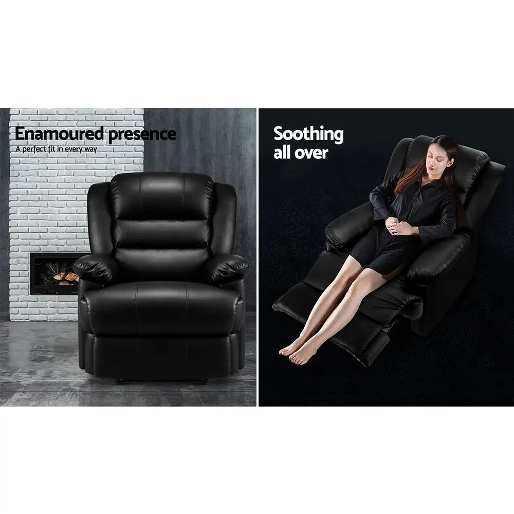 Artiss Recliner Chair Leather Black Cissy - Furniture > Living Room