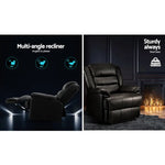 Artiss Recliner Chair Leather Black Cissy - Furniture > Living Room