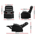 Artiss Recliner Chair Leather Black Tray Table Erika - Furniture > Living Room