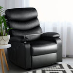 Artiss Recliner Chair Leather Black Tray Table Erika - Furniture > Living Room