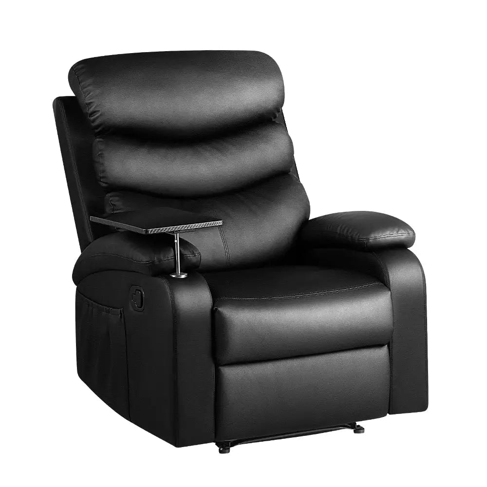 Artiss Recliner Chair Leather Black Tray Table Erika - Furniture > Living Room