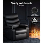 Artiss Recliner Chair Leather Black Tray Table Erika - Furniture > Living Room