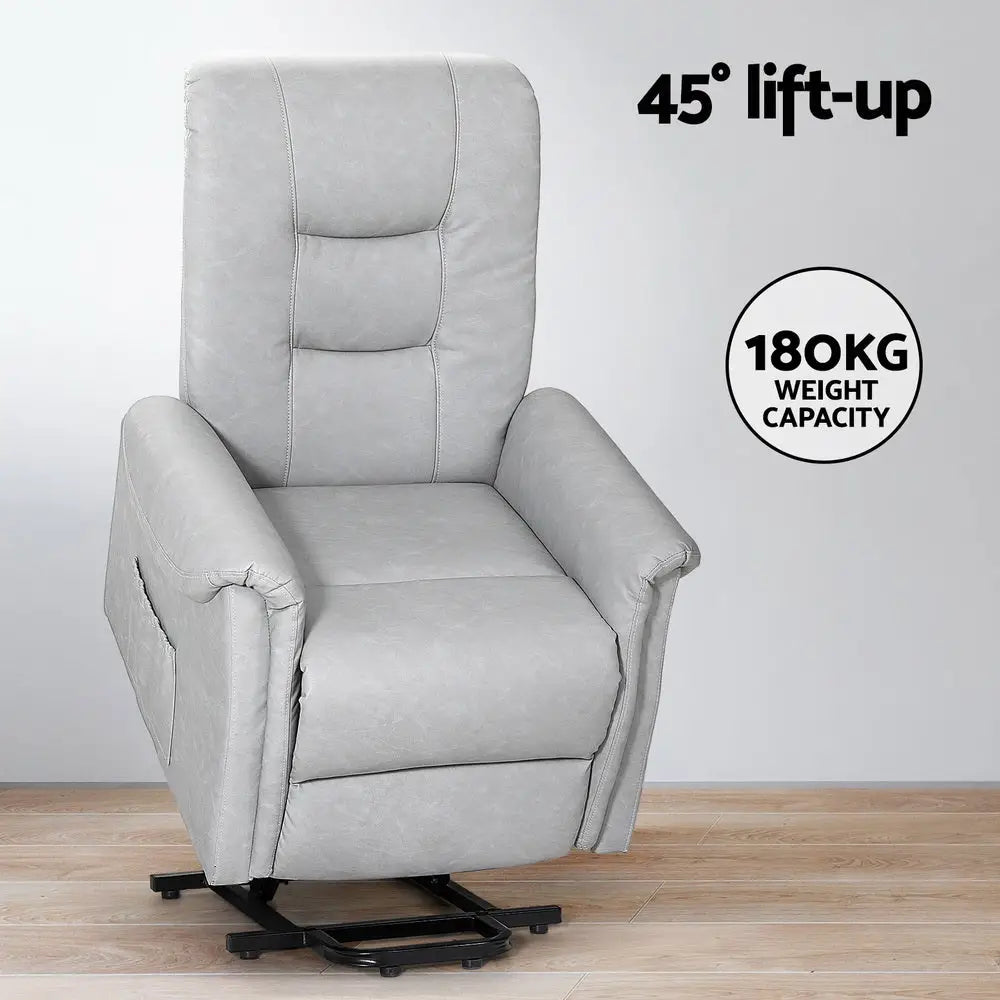 Artiss Recliner Chair Lift Assist Chair Grey Leather - Furniture > Bar Stools & Chairs