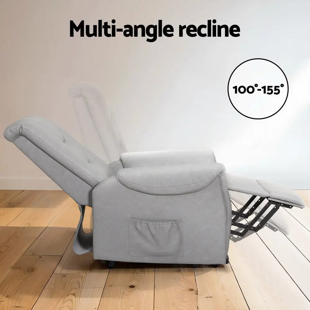 Artiss Recliner Chair Lift Assist Chair Grey Leather - Furniture > Bar Stools & Chairs