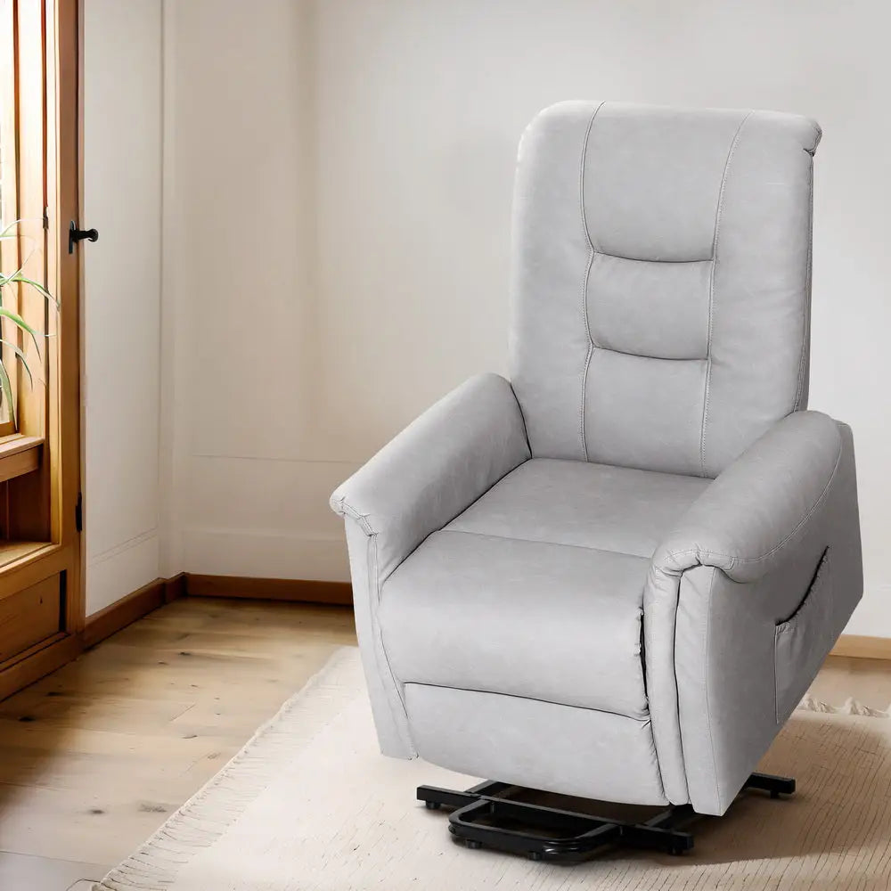 Artiss Recliner Chair Lift Assist Chair Grey Leather - Furniture > Bar Stools & Chairs