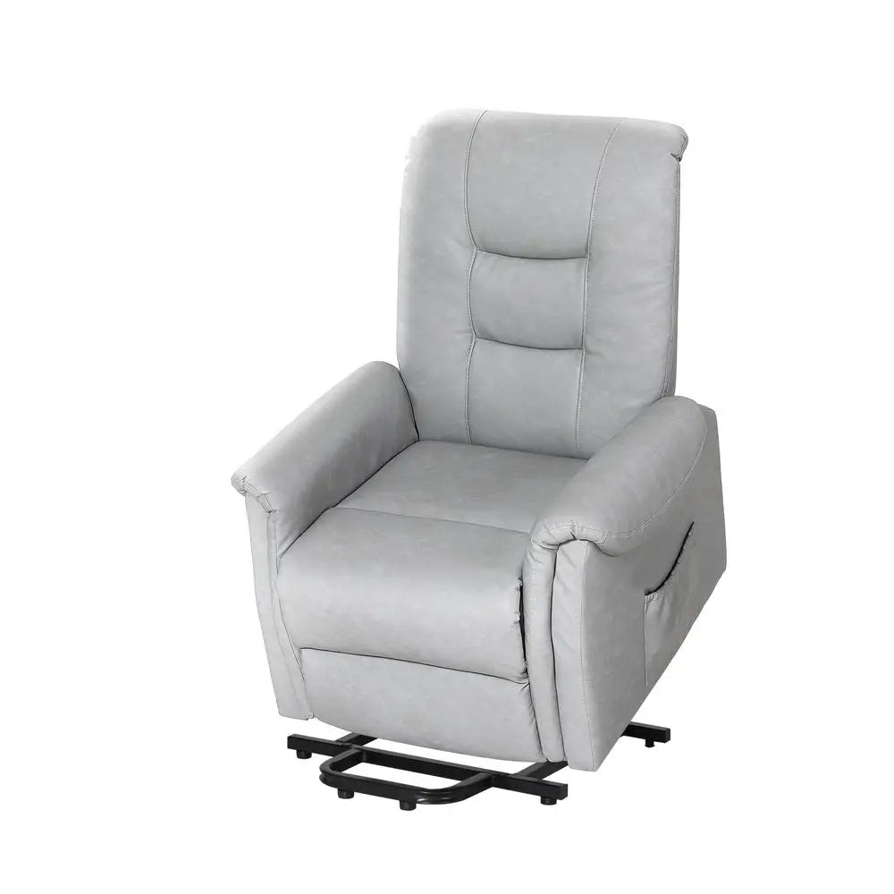 Artiss Recliner Chair Lift Assist Chair Grey Leather - Furniture > Bar Stools & Chairs