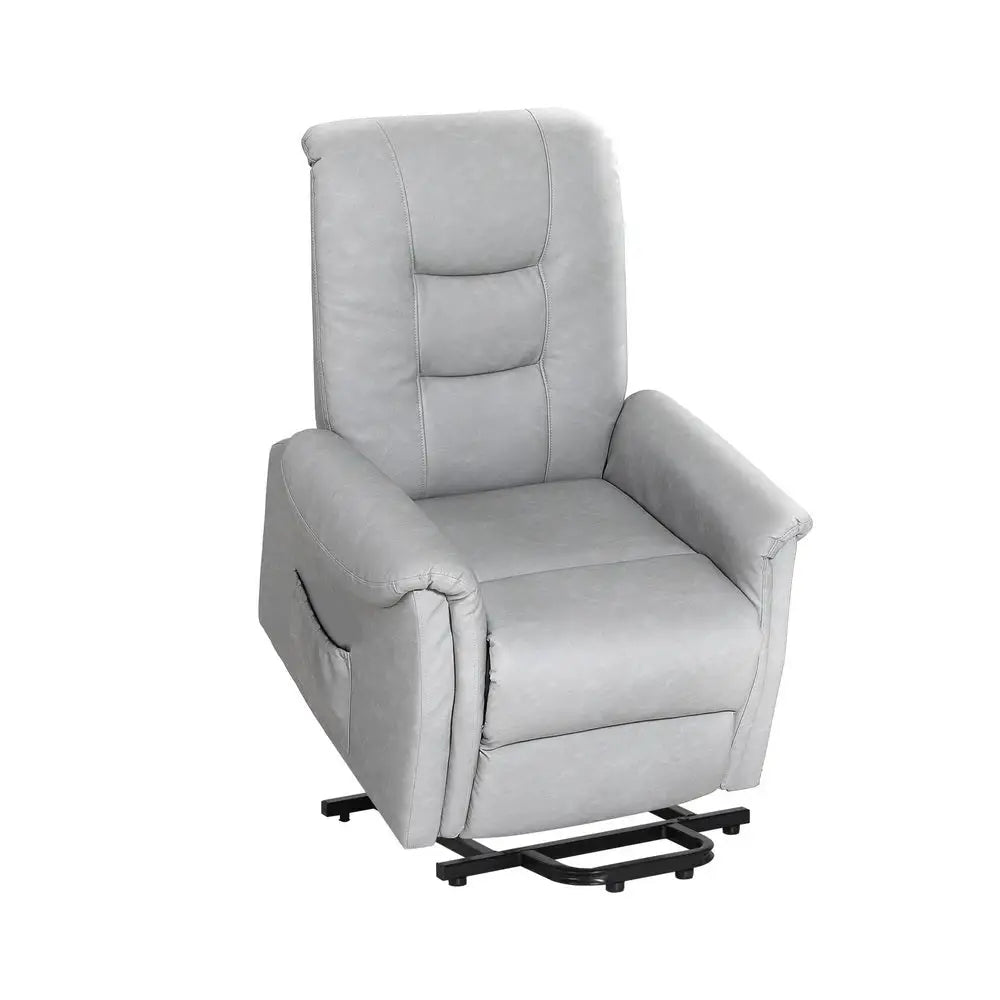 Artiss Recliner Chair Lift Assist Chair Grey Leather - Furniture > Bar Stools & Chairs