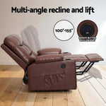 Artiss Recliner Chair Lift Assist Heated Massage Chair Leather Claude - Brown - Furniture > Bar Stools & Chairs >