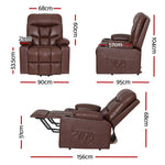 Artiss Recliner Chair Lift Assist Heated Massage Chair Leather Claude - Brown - Furniture > Bar Stools & Chairs >