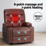 Artiss Recliner Chair Lift Assist Heated Massage Chair Leather Claude - Brown - Furniture > Bar Stools & Chairs >