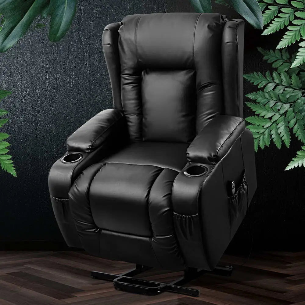 Artiss Recliner Chair Lift Assist Heated Massage Chair Leather Rukwa - Health & Beauty > Massage