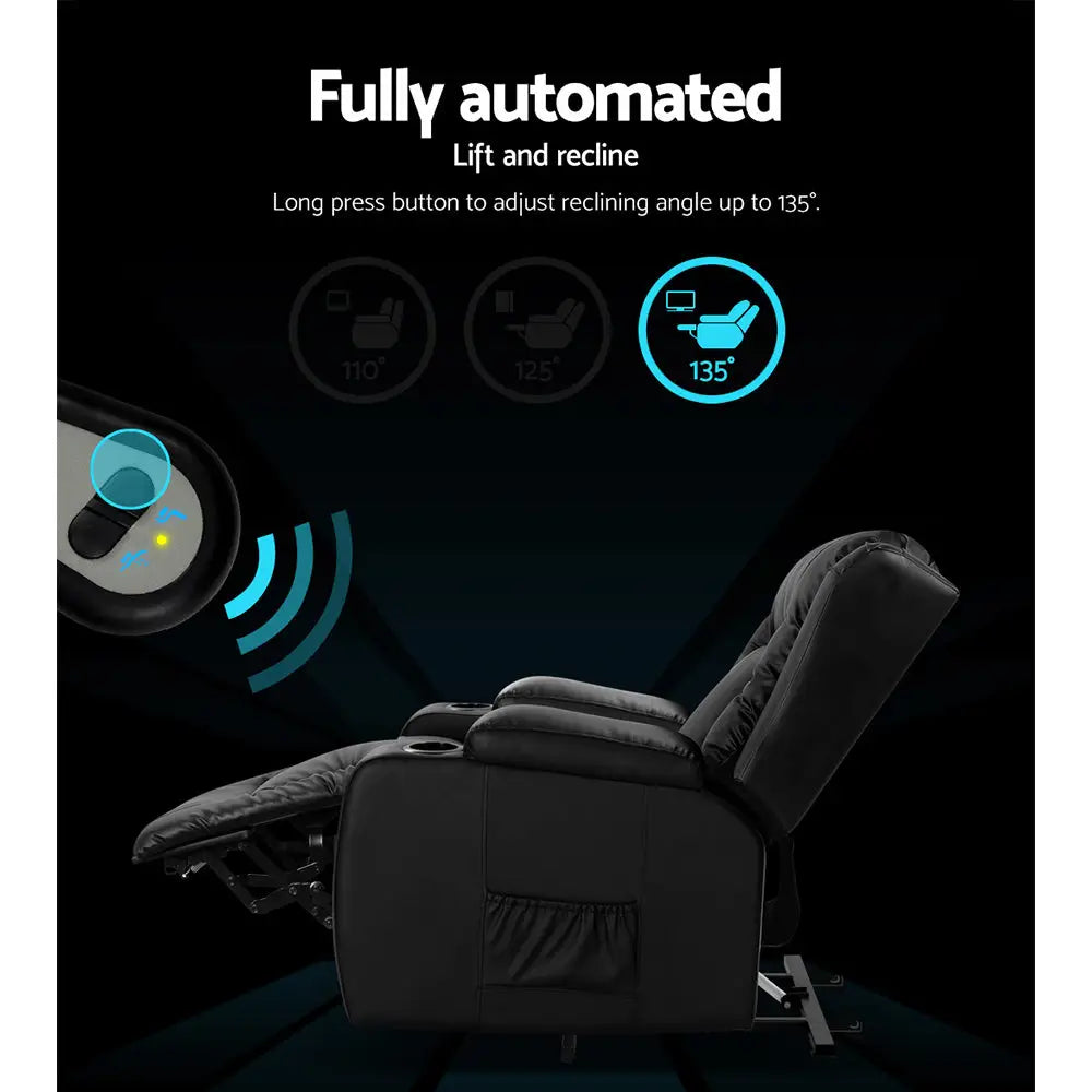 Artiss Recliner Chair Lift Assist Heated Massage Chair Leather Rukwa - Health & Beauty > Massage