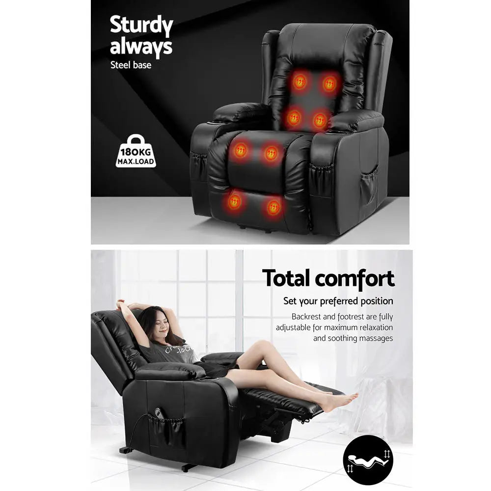 Artiss Recliner Chair Lift Assist Heated Massage Chair Leather Rukwa - Health & Beauty > Massage