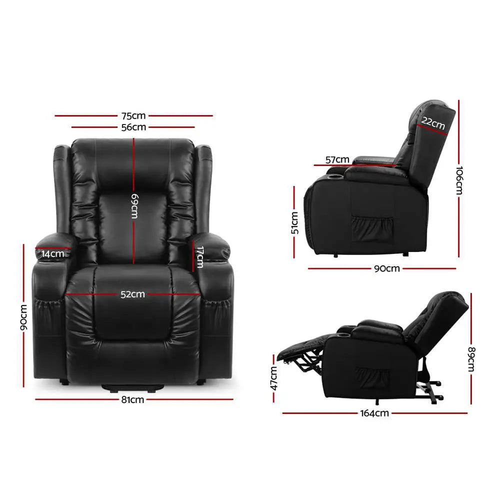 Artiss Recliner Chair Lift Assist Heated Massage Chair Leather Rukwa - Health & Beauty > Massage