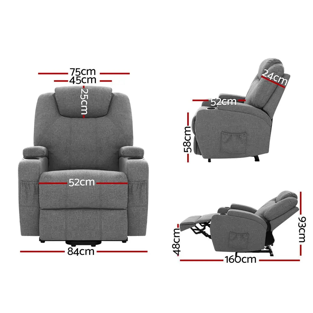 Artiss Recliner Chair Lift Assist Heated Massage Chair Velvet Milio - Health & Beauty > Massage