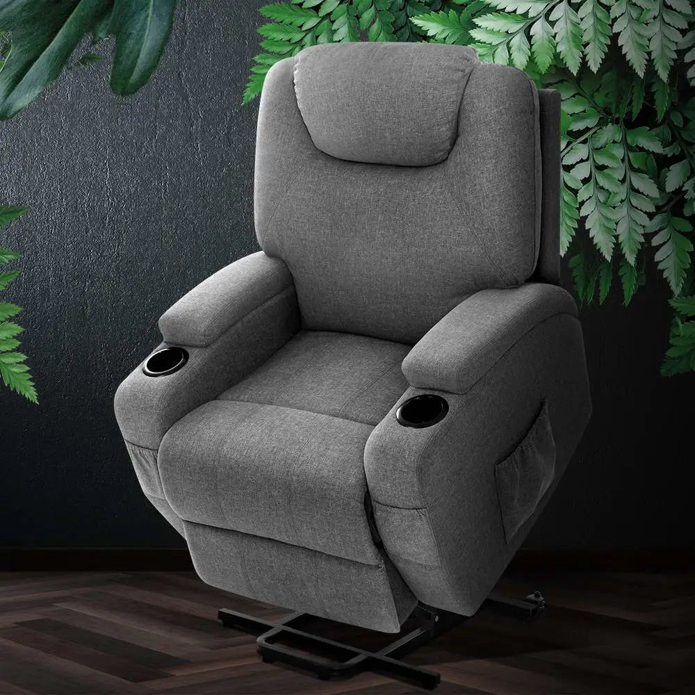Artiss Recliner Chair Lift Assist Heated Massage Chair Velvet Milio - Health & Beauty > Massage