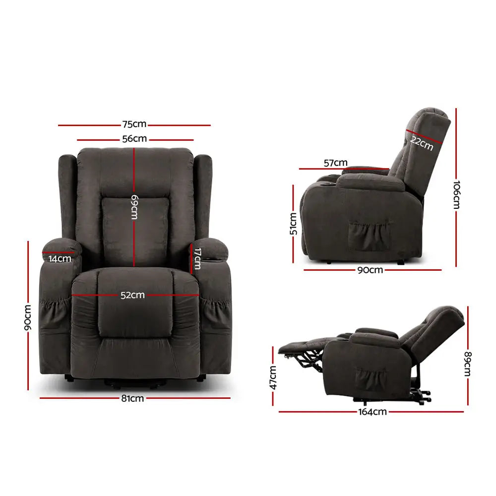Artiss Recliner Chair Lift Assist Heated Massage Chair Velvet Rukwa - Health & Beauty > Massage
